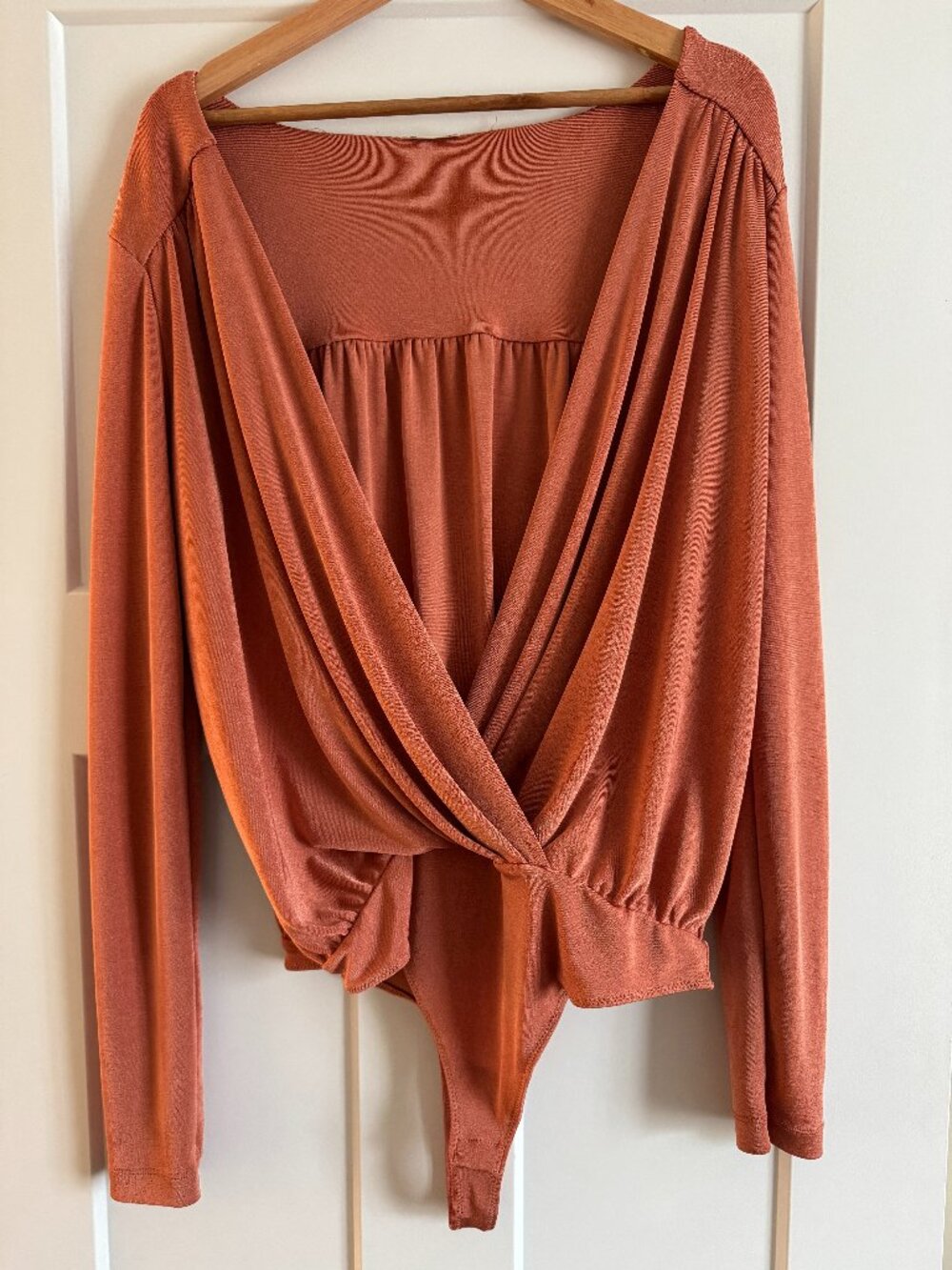 Free People Intimately Deep Plunge Drape Bodysuit - Terracotta Long Sleeve
